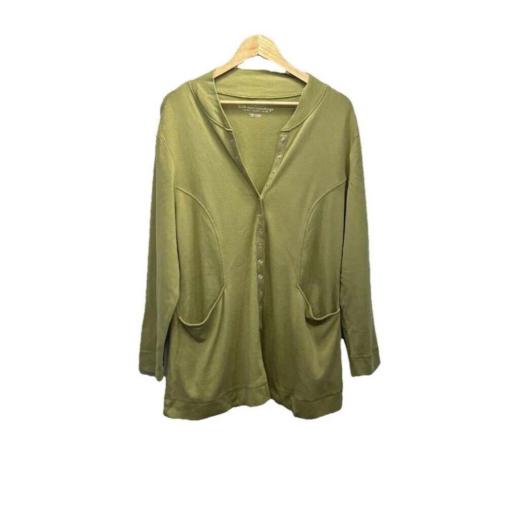 Soft Surroundings Olive Green Cotton Snap Front Cardigan PXL Travel Casual
